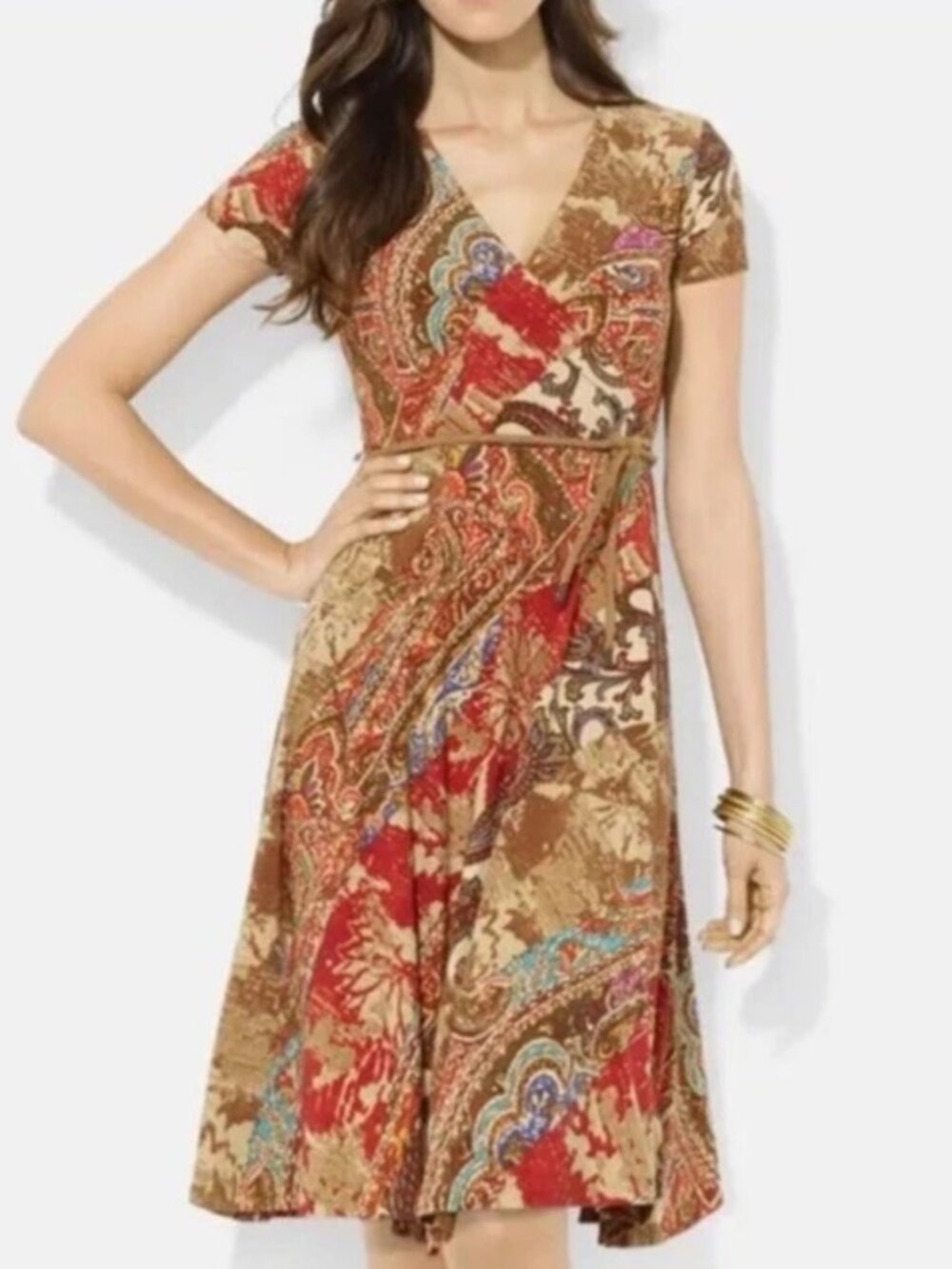 Lauren Ralph Lauren Short-sleeve Faux-wrap dress Multicolor Paisley size small